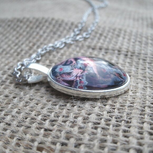 Red Dragon & Celtic Cross Glass Cabochon Pendant Necklace - Picture 5 of 12